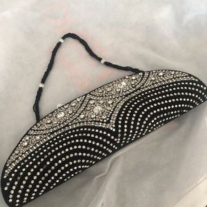 Round black rhinestone and crystal evening clutch